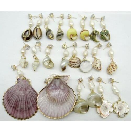 Sea Shell Pearl Pendant Earrings Summer Boho Jewelry Handmade Natural Sea Shell Earrings Girls gift for diy Jewelry making F2