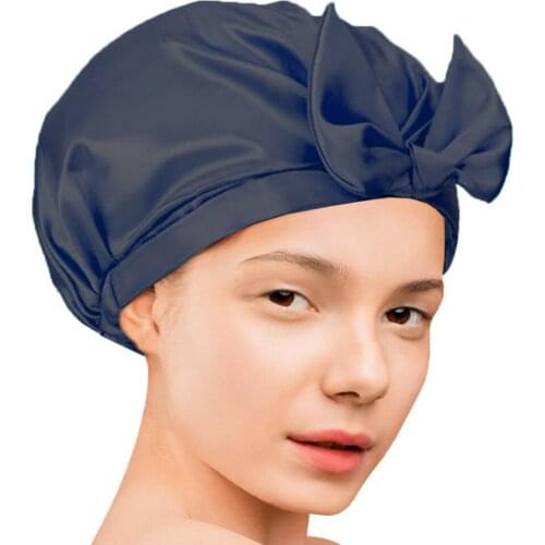 Women Bowknot Bonnet Elastic Band Shower Cap Solid Hair Cover