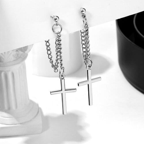 Cross Drop Statement Earrings For Women Men New Fashion Vintage Goth Chain 2021 Trend Pendant Unusual Earings Party Punk Jewelry