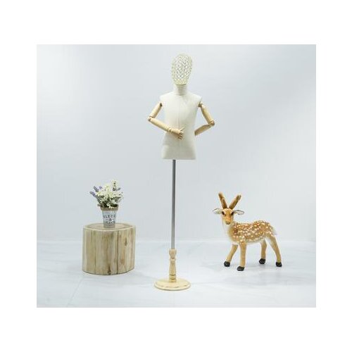 1-2Year Children sewing Mannequin Body Half-Style Models Props,Clothing White Lince Fabric Wood Disc Base Wood Hand ,1pc D400