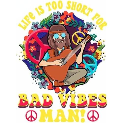 13cm x 9.8cm for Bad Vibes Man Guitar Hippie Car Stickers Refrigerator Motorcycle Decal Refrigerator Cartoon Graphics