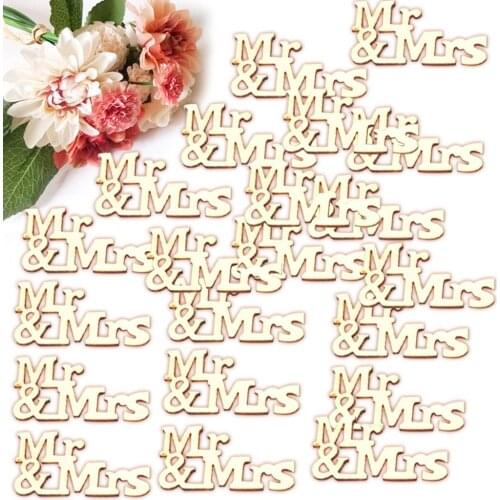 20PCS Mr & Mrs Wooden Embellishments DIY Wood Slices Craft For Wedding Party Decoration Supplies