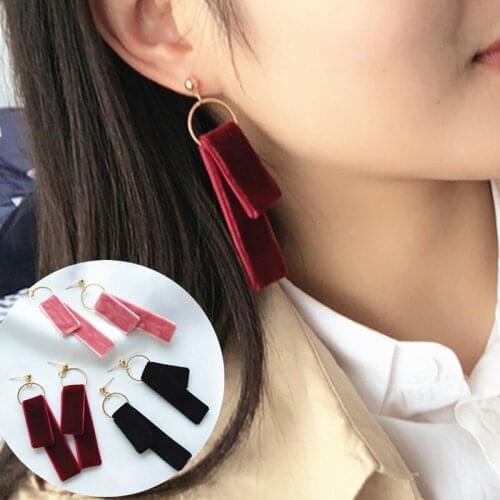 2021 New Arrival Vintage Black Ribbon Flannel Cross Earrings For Women 3 Colors Bohemian Exaggerated Long Earrings Jewelry Gift