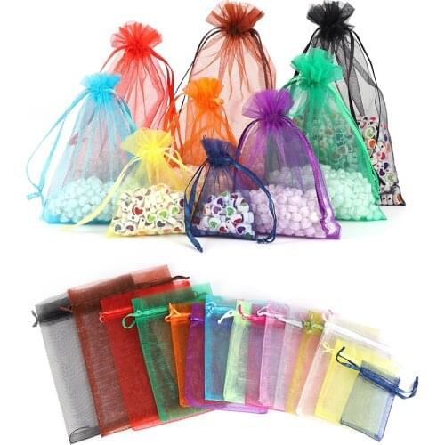 24 Colors 7x9 9x12 10x15 13x18CM 50Pcs Drawstring Organza Bag Jewelry Packaging Bags Candy Wedding Bags Birthday Gifts Pouches