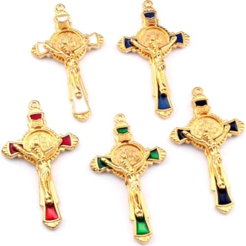 Enamel Saint Benedict medal cross crucifix Alloy charm Pendants 30Pcs/lot Fashion Jewelry DIY Fit Pendants Necklace 28.5x 51mm