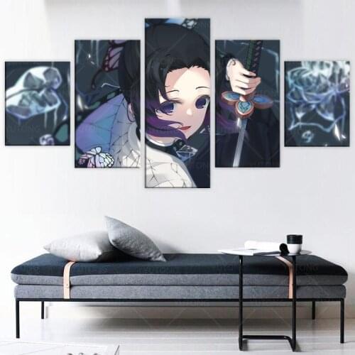 5pcs HD Anime Girl Picture Kimetsu No Yaiba Shinobu Poster Canvas Painting Demon Slayer Picture Wall Painting for Bedroom Decor