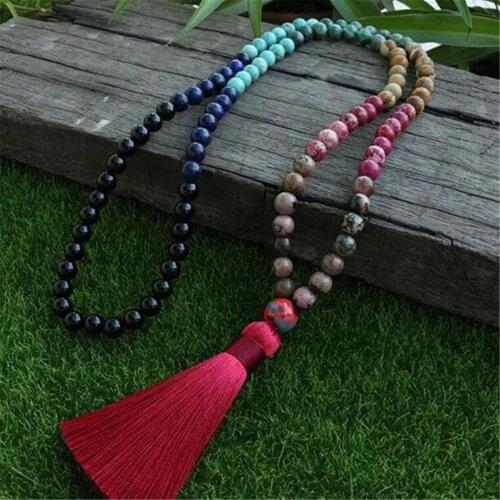 8mm Lapis Lazuli Color Stone 108 Beads Handmade Tassel Necklace Religious Buddhism Spiritua Tibetan Yoga Chakra Japa Mala