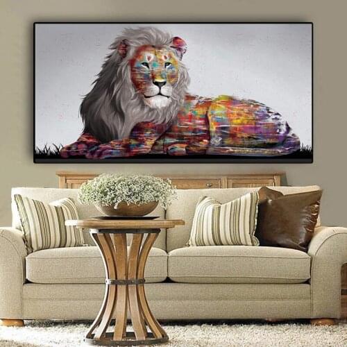 Abstract Graffiti Animals Colourful Lion Pictures Canvas Painting Oil Painting Modern Wall Art Poster in Livingroom Decor Home