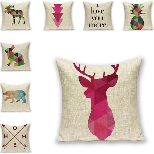 Geometric Splice Animals Pillowcases Decorative Cushions For Sofa Cotton Linen Pillow For Chair Car Seat Accessorie Home Decor