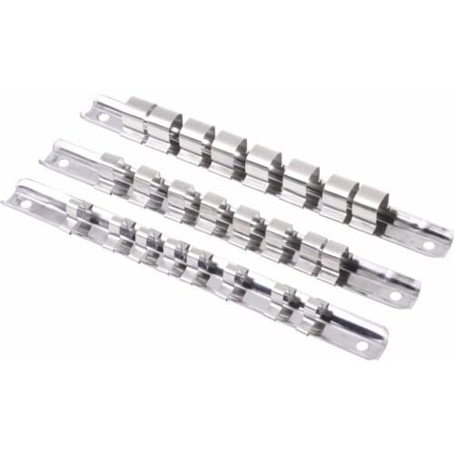 OOTDTY Socket Rack Holder 1/4" 3/8" 1/2" with 8 Clips On Rail Tool Organizer Storage