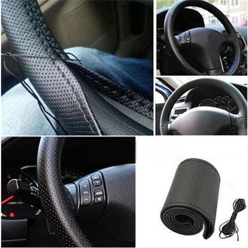 PU Leather Car Steering Wheel Cover Non-slip Breathable Skin Feel Cover Automotive Interior Protection