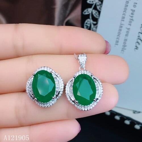 KJJEAXCMY boutique jewelry 925 sterling silver inlaid natural emerald green female ladies luxury ring necklace pendant set suppo