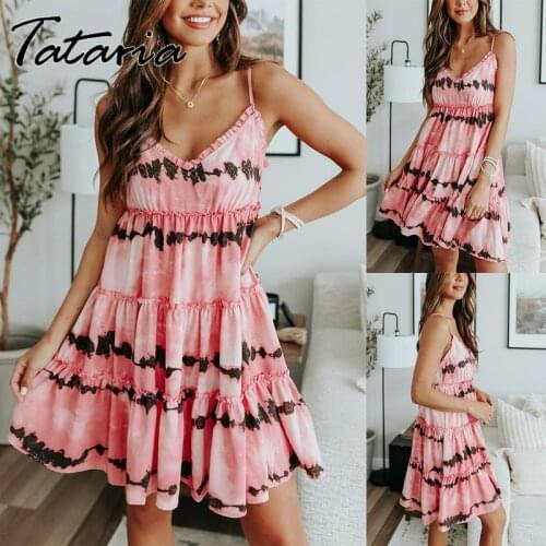 Summer Tie Dye Dresses for Women 2021 Backless Sexy Deep V Neck Mini Dress Ruffle Beach Dresses Loose Print Boho Felmae Vestidos