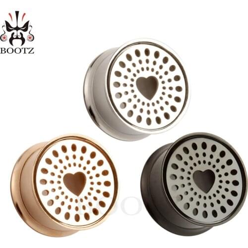 KUBOOZ Popular New Cute Heart Stainless Steel Ear Plugs Tunnels Piercing Body Jewelry Earring Gauges Stretchers 2PCS 10-20mm