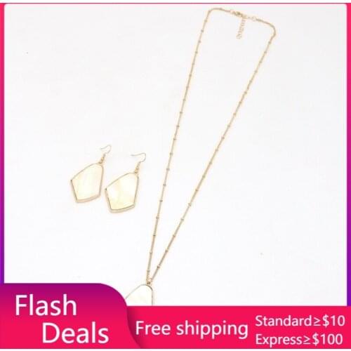 Fashion Irregular Faux Shell Pendant Necklace & Matched Long Chain Sweater Necklace Geometric Body Jewelry