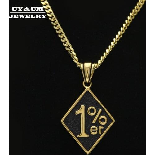 CY&CM Men Vintage 1% Zinc Alloy Gold Color Black Drip oil Rhombus Pendants Necklace Cuban Chain Fashion Hip Hop Punk Jewelry
