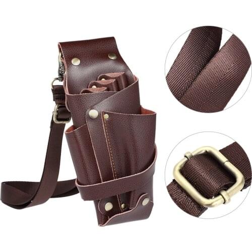 Soft Leather Barber Hairdressing Pouch Case Hair Scissor Holster Bag Haircutting Tool Holder Bag with Adjust Waist Shoulder Belt