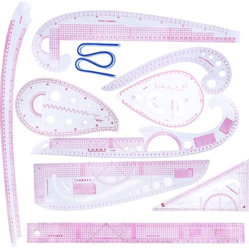 Nonvor 10pcs French Curve Rulers Tailor Sewing Set Multi-functional Patchwork Design Pattern Grading Ruler Set Clothing Sample