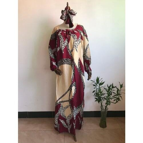 New Style Classic Design African Women Clothing Dashiki Nigeria Fashion Elastic Cotton Material With Scarf Print Loose Dress