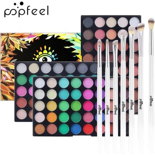 POPFEEL Highly Pigmented Eye Makeup Palette , Matte Shimmer Long Lasting Blendable Powder +7 PCS Brushes Makeup Set