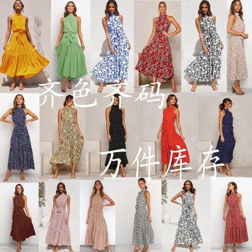Dress Women Summer 2021 Colors halter floral Printed sashes mid calf Dresses Casual Vestidos ZYS5707