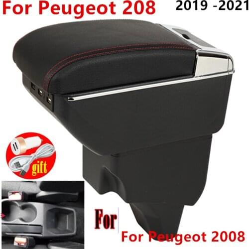 For Peugeot 208 Armrest For Peugeot 2008 Car Armrest box 2019 2020 2021 Retrofit parts Interior Storage box accessories USB LED