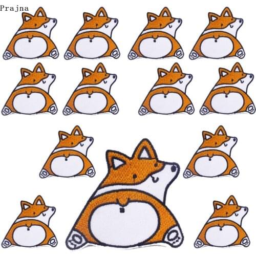 Prajna 10 PCS Corgi Dog Embroidered Patches Iron On Patches For Clothing Cartoon Patch Cute Animal Stripe On Clothes Kids DIY
