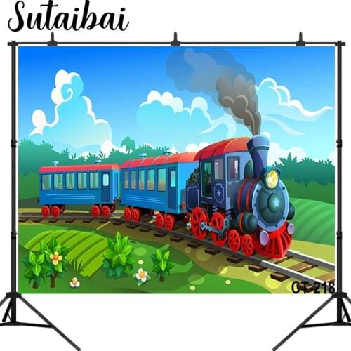 Cartoon Cute Train Theme Backdrop for Photography Kids Train Birthday Party Photo Background Children Theme Birthday Party Adven