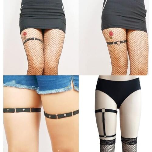Sexy Women Black Goth Clothing Elastic Leg Garter Belts Adjustable Punk Harajuku Harness Stretchy Thigh Ring Cosplay Costume