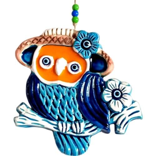 Evil Eye Beaded, Ceramic, Owl Wall Ornament
