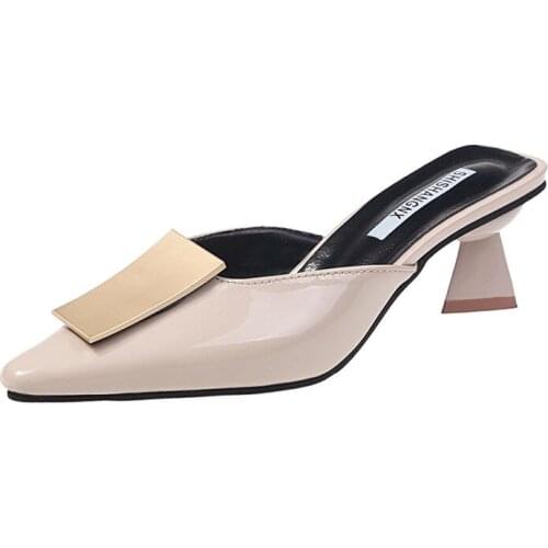 Slippers Women Shoes 2019 Summer New Pointed Toe High Heel Outdoor Flip Flops Womens Slippers Casual Ladies Slides Muller Shoe