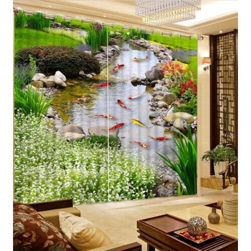 Curtain flower colorful window curtains Meadow creek fish flowers curtains for window living room 3d curtains