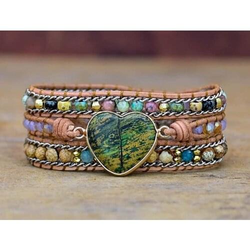 Green and Yellow Love Shape Emperor Stone Bracelets 3 Layer Wrap Bracelet Unique Boho Charm Bracelet Dropshipping