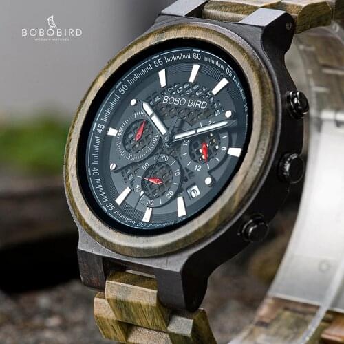 Green sandalwood Watch BOBOBIRD Quartz Wrist Watches Chronograph Auto Date Clock relogio masculino Best Gift V-S22