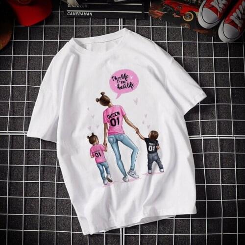Family Sleeve Fun T-Shirt Lady Casual sweet heart T-shirt Mother and daughter Print T-shirt Summer Harajuku Top T-shirt
