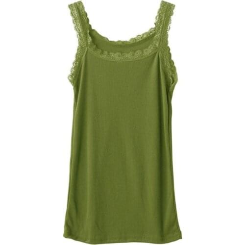 Women Summer Sleeveless Tank Top Bright Solid Candy Color Basic Camisole Floral Lace Trim Ribbed Knit Casual Underwear Slim Vest