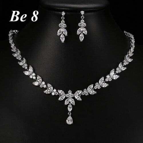 Be8 Brand New Fashion Sparkling Cubic Zirconium Jewelry Sets For Women Bridal White Gold Color Earring Necklace les nere S-015