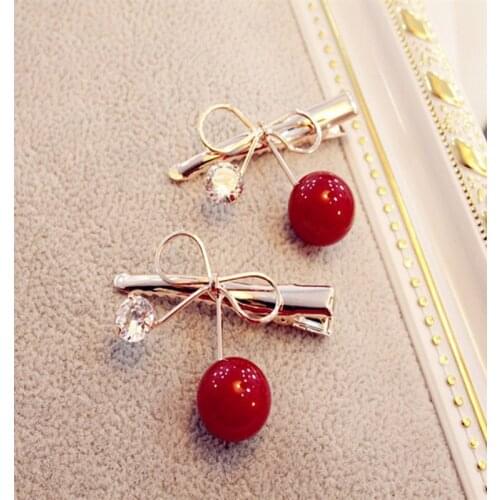 1 PC Women Hairpin Zircon Cherry Hairpins Bow Mini Duckbill Hair Clips Korean Girls Barrette Hair Accessories Beauty Styling