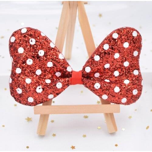 13CM Glitter Polka Dot Fabric Padded Appliques Cartoon Bow Tie Patches for Clothes Crafts Bags Headwear Ornament Accessories D01