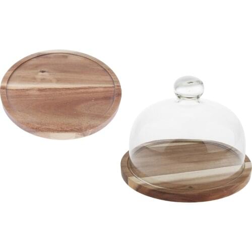 2pcs Wooden Rotating Serving Tray Cake Tea Coffe Stand Tableware S W/ Lid