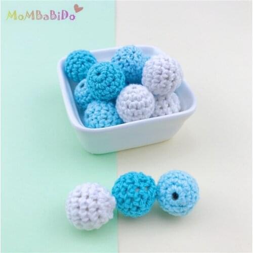 30Pcs Wooden Crochet Covered Beads Colour Mix Ball 16mm For Baby Teething Diy Necklace Mini Crochet Bead