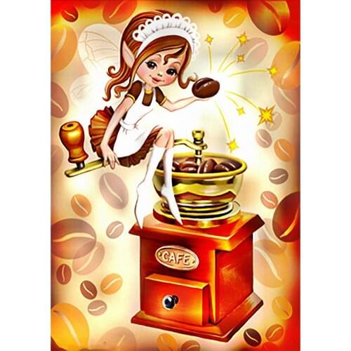 5D diy Diamond Embroidery Coffee fairy Square Diamond Painting Cross Stitch Kits Diamond Mosaic Home decoration painting