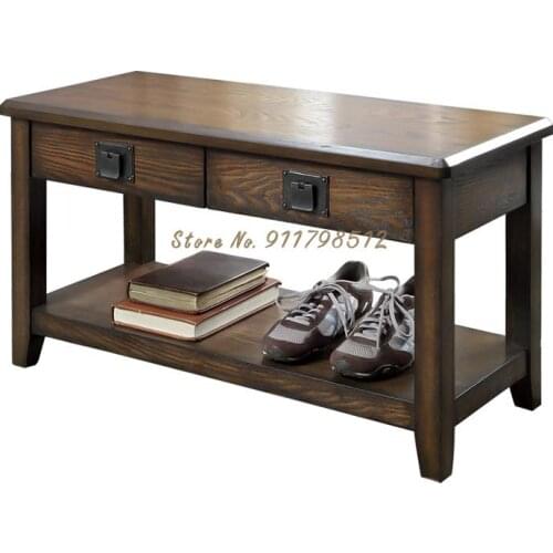 American country entrance shoe changing stool sofa shoe cabinet solid wood living room cabinet side bench retro minimalist style