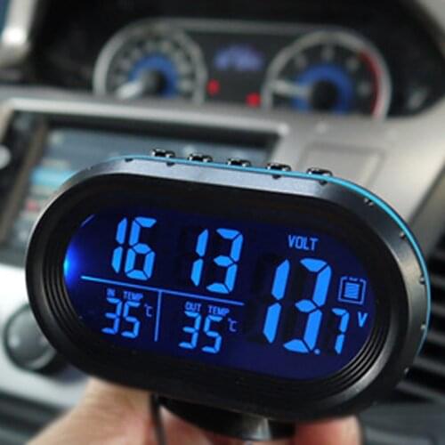 Car Thermometer Digital Clock Automobile Clock LED Lighted Auto Dual Temperature Gauge Voltmeter Voltage Tester Luminous Clock