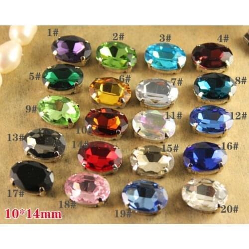 Free Shipping -40 pcs/lot 10*14mm Oval GLASS Bead with Silver Metal Base,Good Quality GLASS Beads,Sewing Beads For Clothes