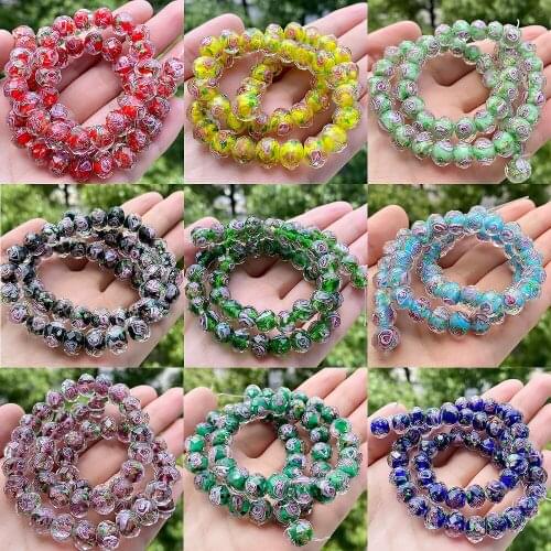 10mm Large Murano Transparent Glass Lampwork Beads for Jewelry Making Women Diy Bracelet Flower Rondelle Faceted Beads 10pcs/lot