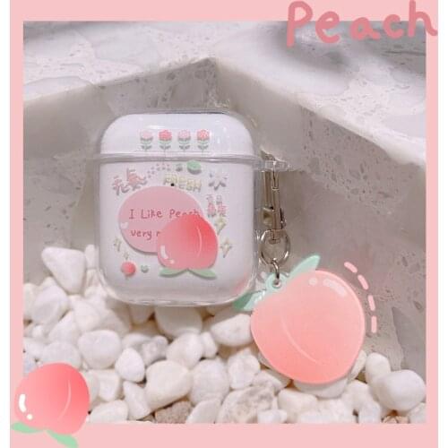 Cute Peach Earphone Case For Airpods pro Wireless Bluetooth Headphone Cover For Airpods 2 Accessories Box With Keychain Keyring