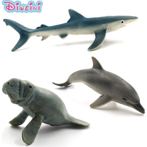 Simulation Sea Blue Shark Manatee Dolphin figure plastic animals model fairy craft figurine home decoration decor Gift For Kids