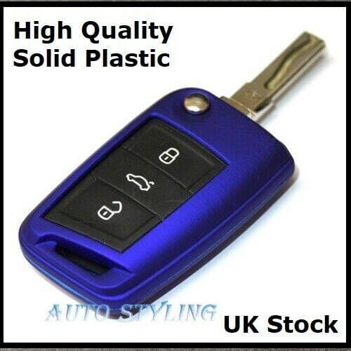 Metallic Blue Key Cover For VW Seat Skoda Case Remote Fob Protector 7 VII 40mblu