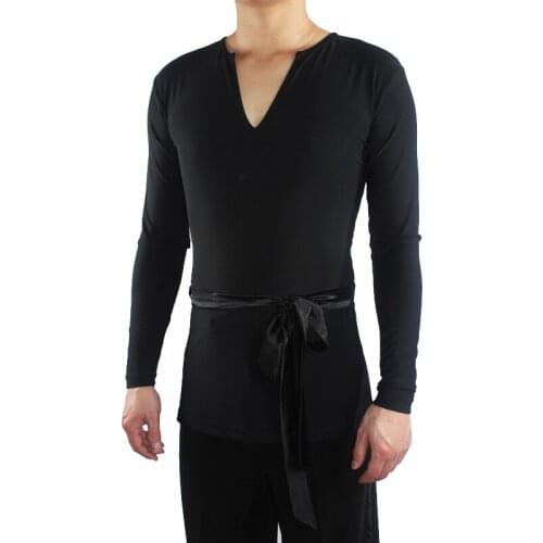 Latin Tops Men Costume Black Long Sleeve Dance Clothing Adult Male Chacha Rumba Tango Professional Black Latin Dance Wear VDB625